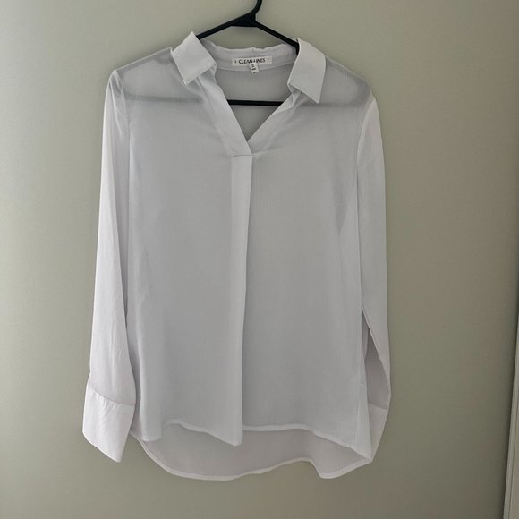 White sheer collared full sleeves blouse, Size M - Picture 2 of 2